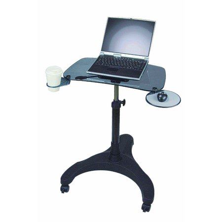 Aidata Sit/Stand Mobile Laptop Workstation Tempered Safety Glass, Smoke LPD010G
